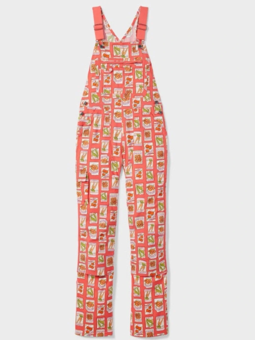 NWT Duluth Medium x31L Heirloom Gardening Bib Overalls Coral Seed Packets Farm - Picture 9 of 9